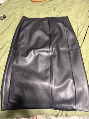 Ashley Stewart Black Faux Leather Pencil Skirt